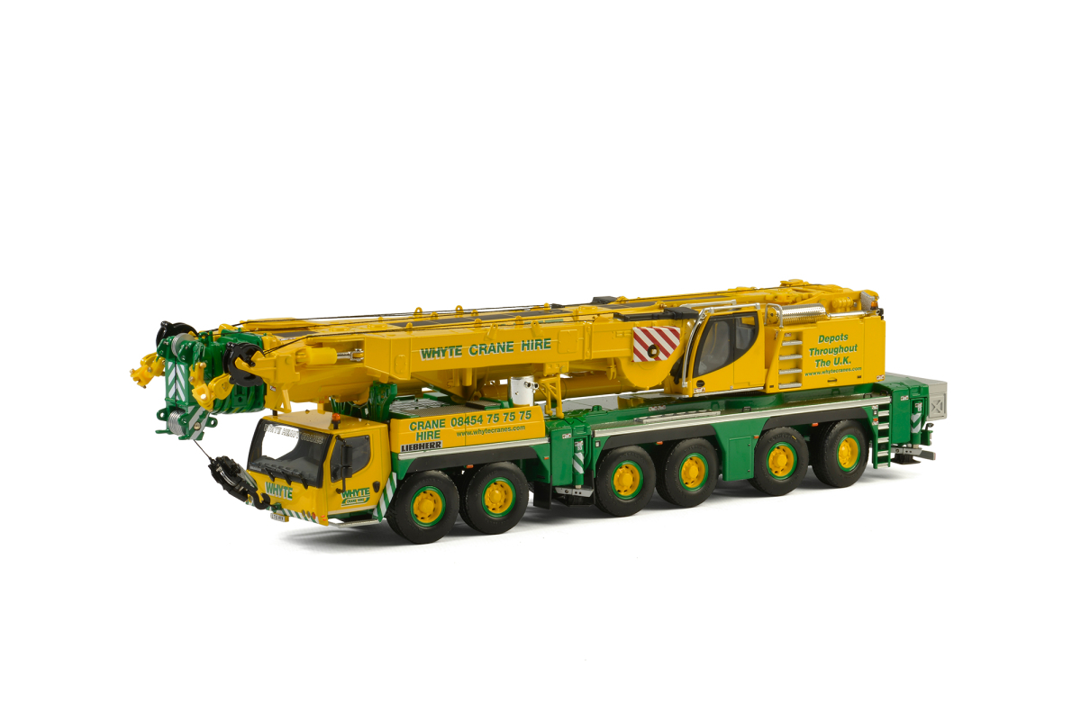 Image of Liebherr LTM 1350-6.1 "Whyte Crane Hire" Mobile Crane Yellow and Green 1/50 Diecast Model by WSI Models
