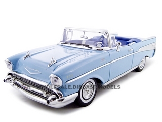 Image of 1957 Chevrolet Bel Air Convertible Light Blue with Blue Interior 1/18 Diecast Model Car by Motormax
