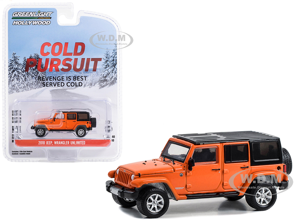2010 Jeep Wrangler Unlimited Orange with Black Top Cold Pursuit (2019) Movie Hollywood Series Release 40 1/64 Diecast Model Car by Greenlight