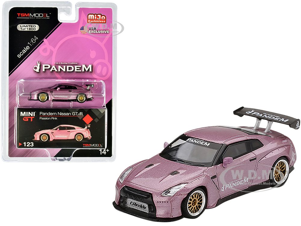 Image of Nissan GT-R R35 "Pandem" with GT Wing Passion Pink Metallic Limited Edition to 1800 pieces Worldwide 1/64 Diecast Model Car by True Scale Miniatures