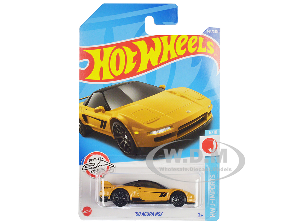 1990 Acura NSX Yellow With Black Stripes And Top HW J-Imports Series Diecast Model Car By Hot Wheels