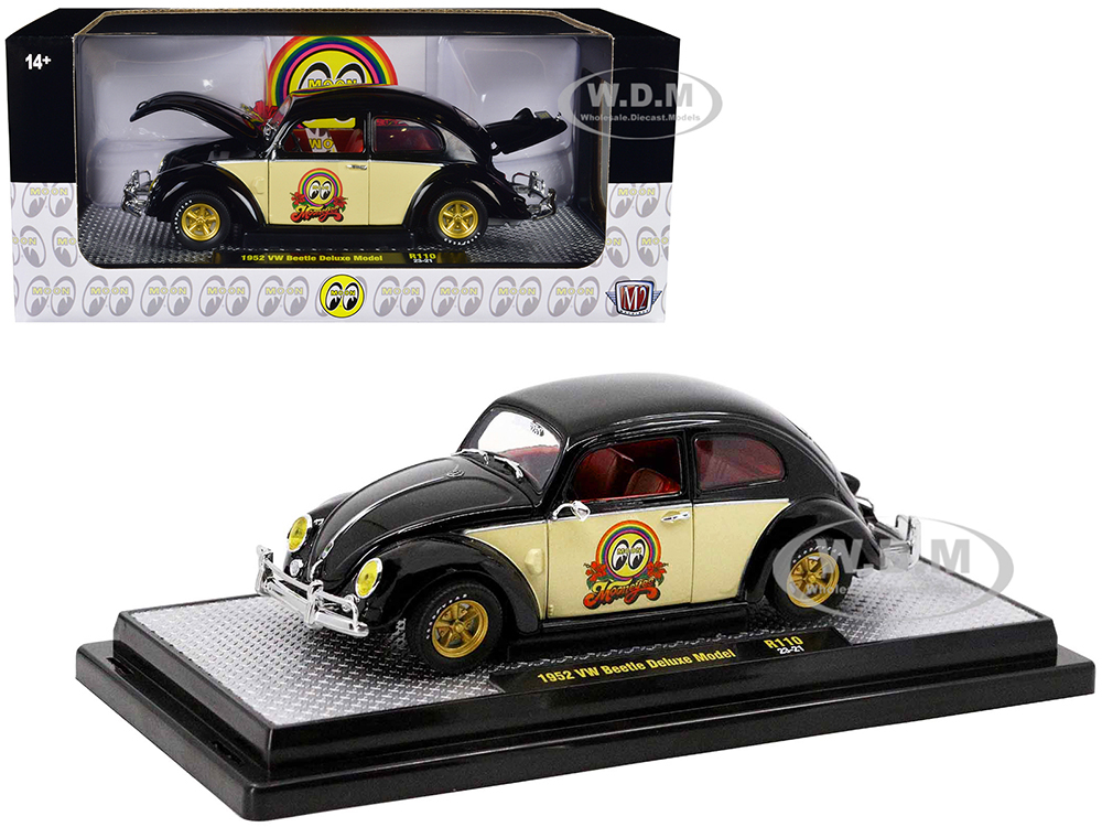 1952 Volkswagen Beetle Deluxe Model Black with Cream Sides and Red Interior "MoonEyes" Limited Edition to 5250 pieces Worldwide 1/24 Diecast Model Ca