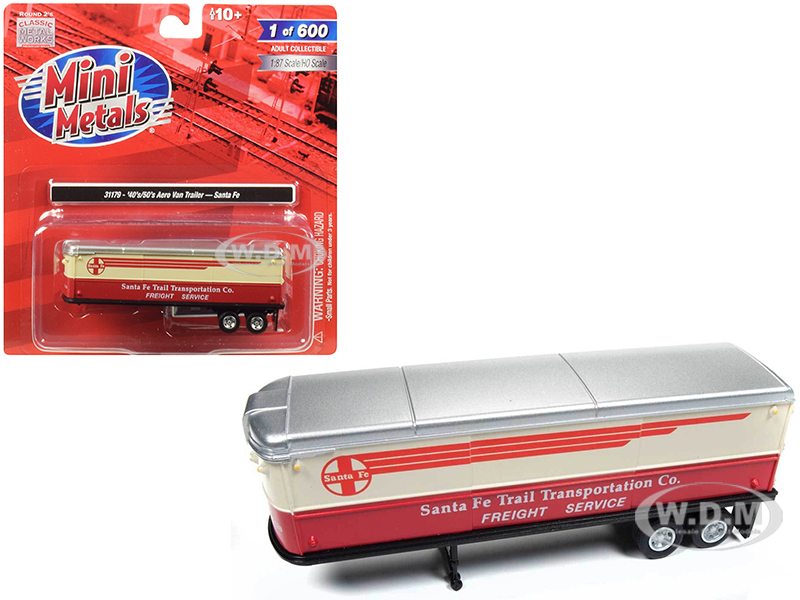 Image of 1940s-1950s Aerovan Trailer "Santa Fe Trail Transportation Co." Freight Service 1/87 (HO) Scale Model by Classic Metal Works