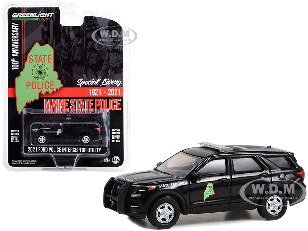 2021 Ford Police Interceptor Utility Black "Maine State Police 100th Anniversary" "Anniversary Collection" Series 15 1/64 Diecast Model Car by Greenl