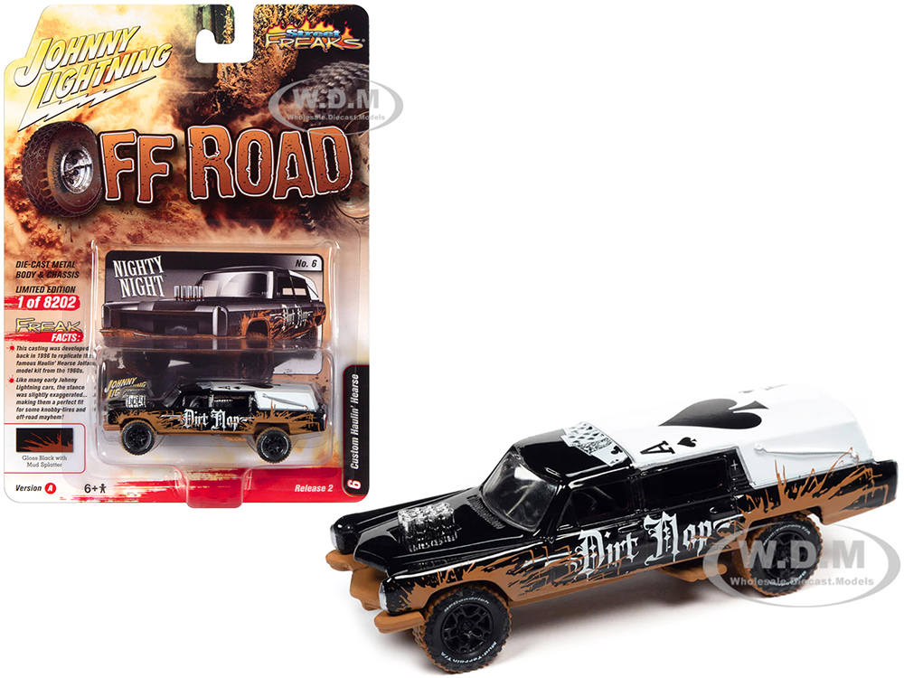 Haulin Hearse Custom Black With Mud Graphics Dirt Mop Off Road Series Limited Edition To 8202 Pieces Worldwide 1/64 Diecast Model Car By Johnny L
