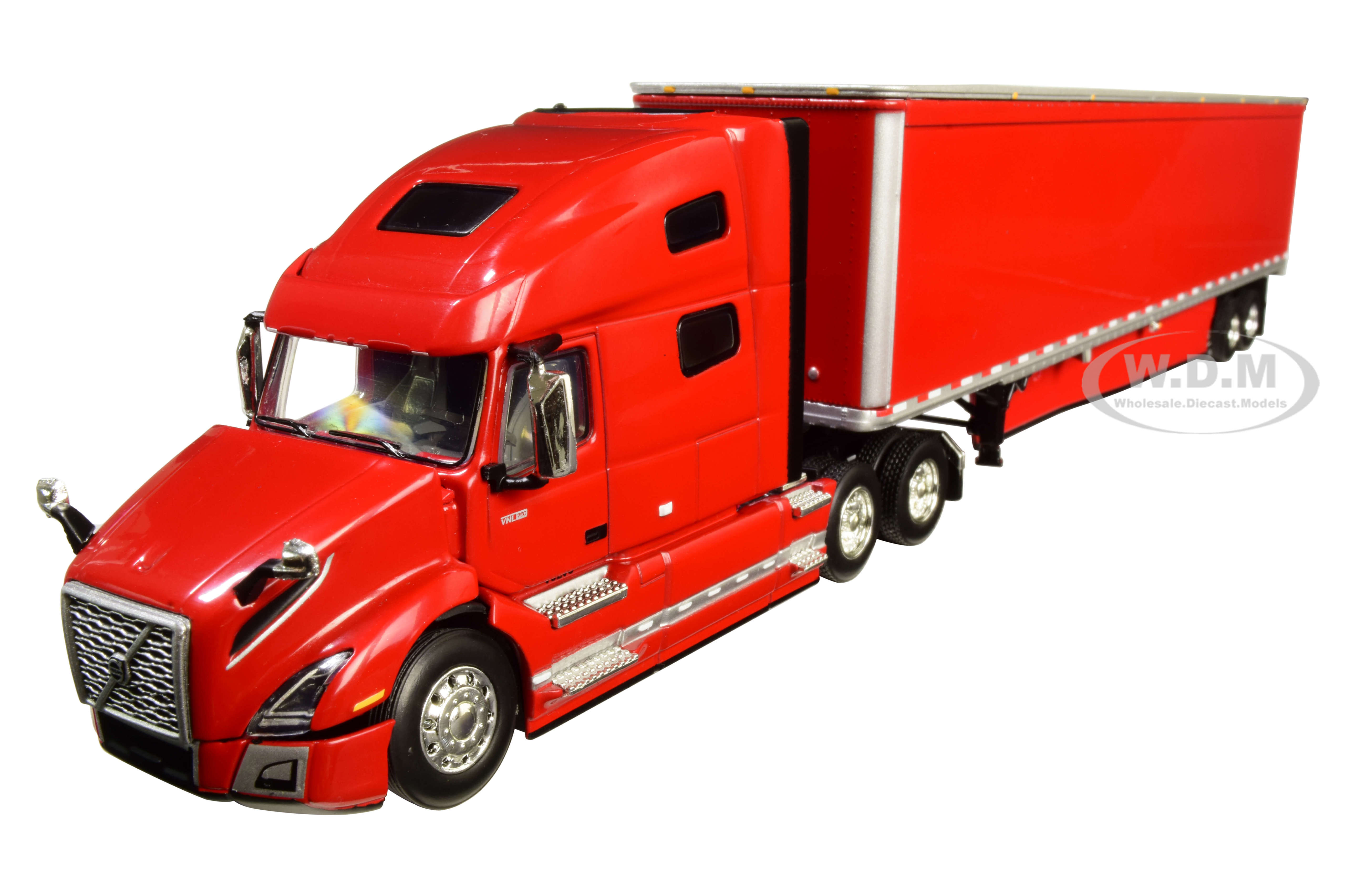 Volvo Vnl 760 High-roof Sleeper Cab With 53 Dry Goods Trailer And Skirts Viper Red 1/64 Diecast Model By Dcp/first Gear