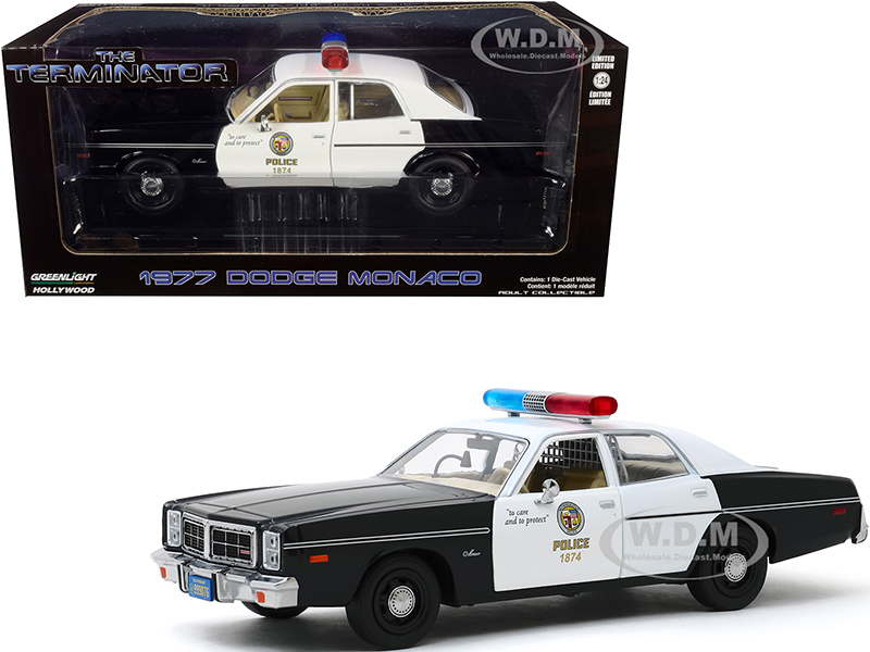 1977 Dodge Monaco "Metropolitan Police" Black and White "The Terminator" (1984) Movie 1/24 Diecast Model Car by Greenlight