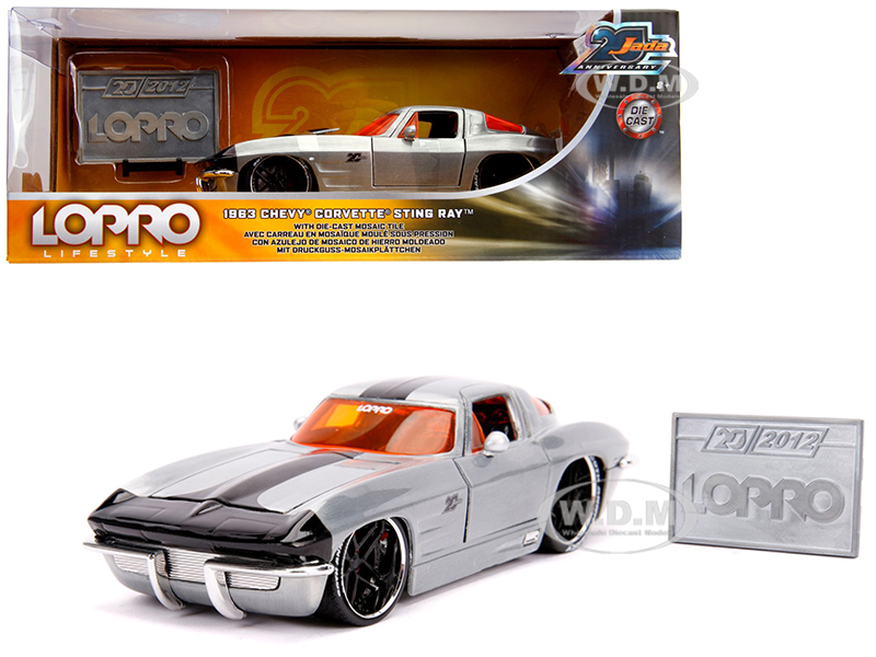 Image of 1963 Chevrolet Corvette Sting Ray Raw Metal with Black Stripe "LOPRO Lifestyle" "Jada 20th Anniversary" 1/24 Diecast Model Car by Jada