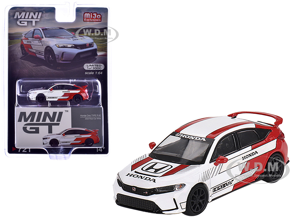 Honda Civic Type R White and Red 2023 Pace Car Limited Edition to 3000 pieces Worldwide 1/64 Diecast Model Car by Mini GT
