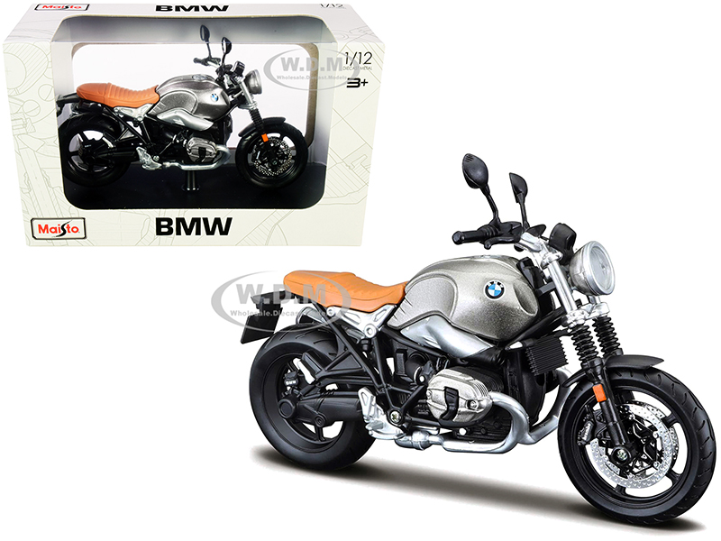 BMW R nineT Scrambler Metallic Gray with Plastic Display Stand 1/12 Diecast Motorcycle Model by Maisto