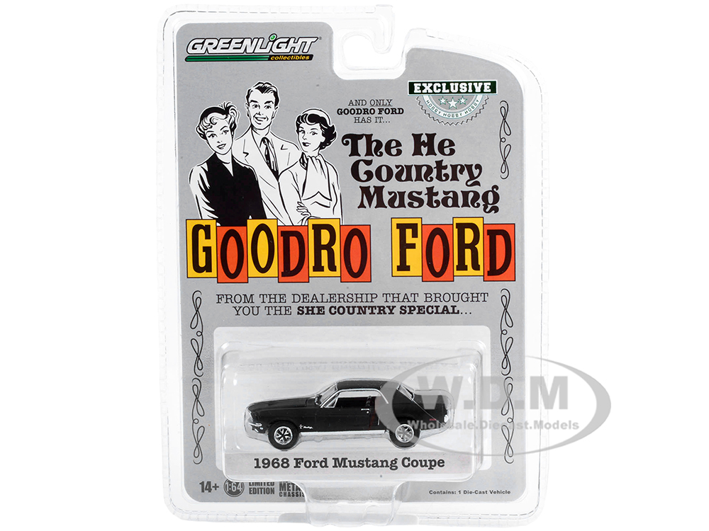 1967 Ford Mustang Stealth Matt Black "He Country Special" "Bill Goodro Ford Denver Colorado" "Hobby Exclusive" Series 1/64 Diecast Model Car by Green