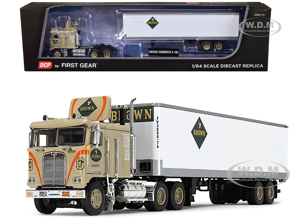 Kenworth K100 COE with 40 Vintage Dry Goods Trailer Brown Transport Corp Light Brown Fallen Flag Series 1/64 Diecast Model by DCP/First Gear
