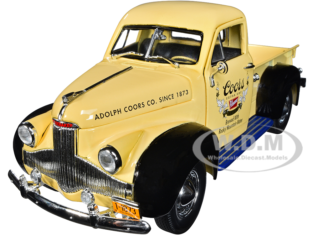 1947 Studebaker Pickup Truck Cream And Black Coors Pilsner 1/24 Diecast Model Car By Auto World