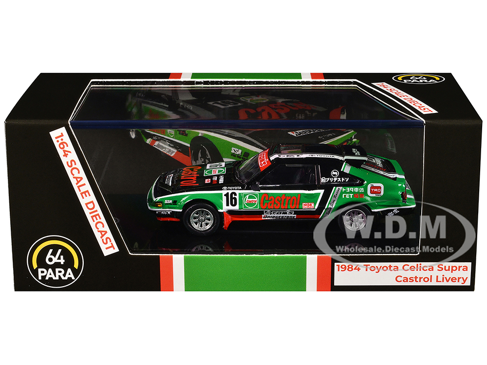1984 Toyota Celica Supra 16 "Castrol Livery" Black and Green with Graphics 1/64 Diecast Model Car by Paragon Models
