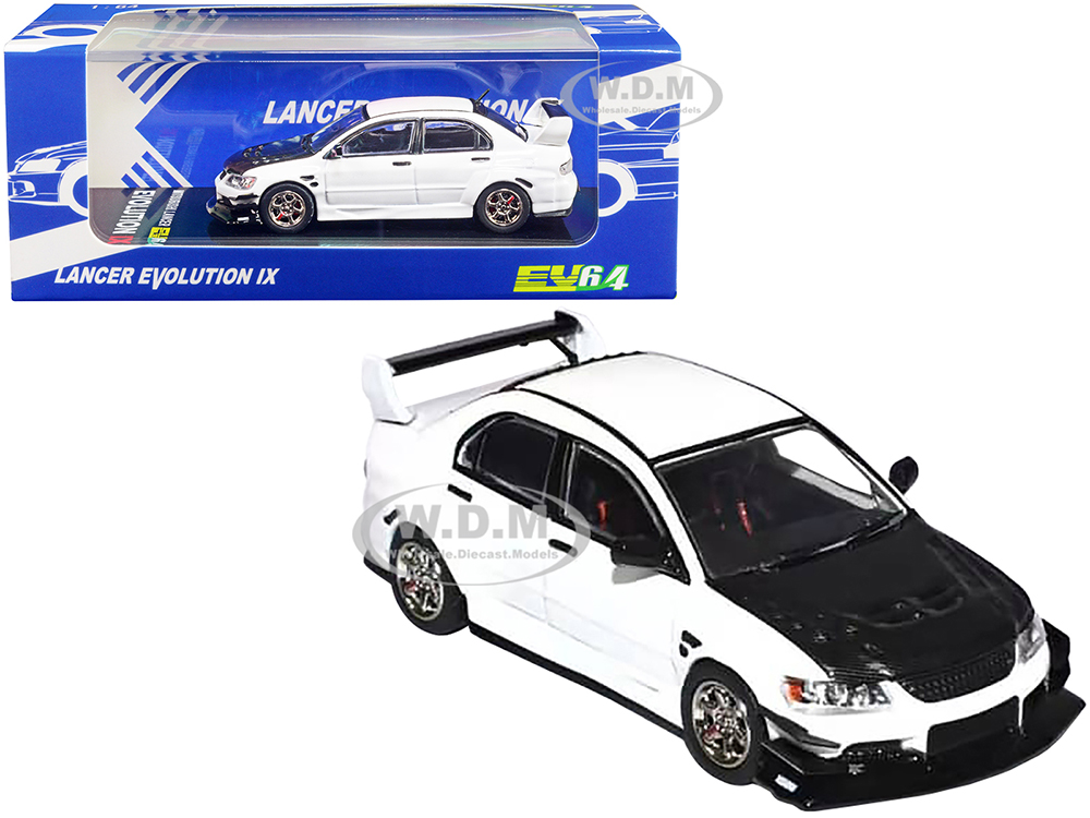 Mitsubishi Lancer Evolution IX RHD (Right Hand Drive) White with Carbon Hood "EV64" Series 1/64 Diecast Model Car by CM Models
