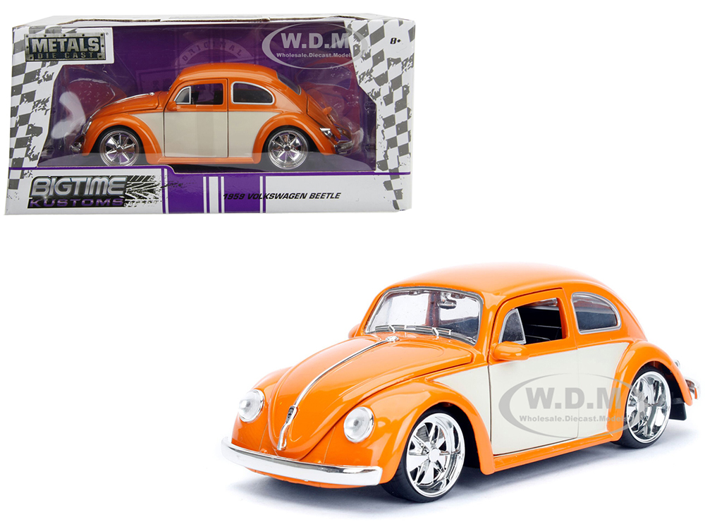 Image of 1959 Volkswagen Beetle Orange and Cream "Bigtime Kustoms" 1/24 Diecast Model Car by Jada