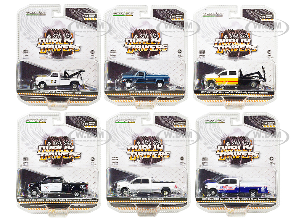 Dually Drivers Set of 6 Trucks Series 14 1/64 Diecast Model Cars by Greenlight