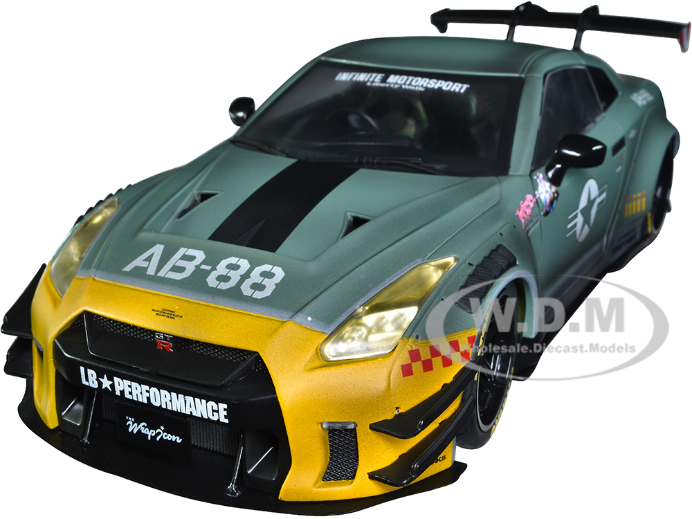 2022 Nissan GT-R (R35) RHD (Right Hand Drive) Liberty Walk 2.0 Body Kit "Army Fighter" "Competition" Series 1/18 Diecast Model Car by Solido