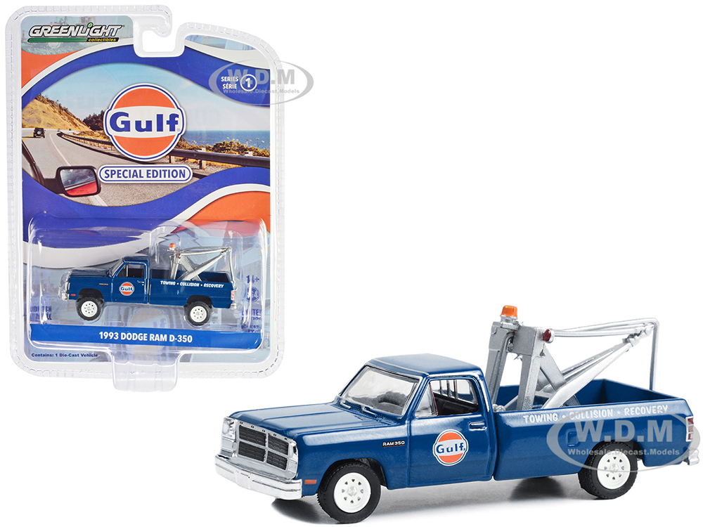 1993 Dodge Ram D-350 Tow Truck Blue "Gulf Oil Special Edition" Series 1 1/64 Diecast Model by Greenlight