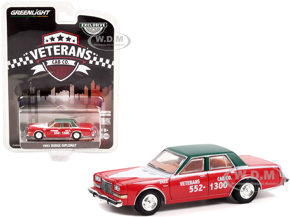 1983 Dodge Diplomat Red and White with Matt Green Top "Veterans Cab Co." Taxi San Francisco (California) "Hobby Exclusive" 1/64 Diecast Model Car by