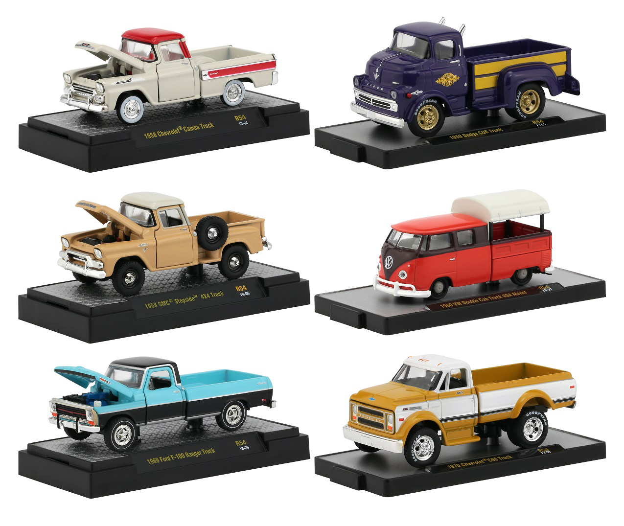 "auto Trucks" 6 Pickup Trucks Set Release 54 In Display Cases 1/64 Diecast Model Cars By M2 Machines