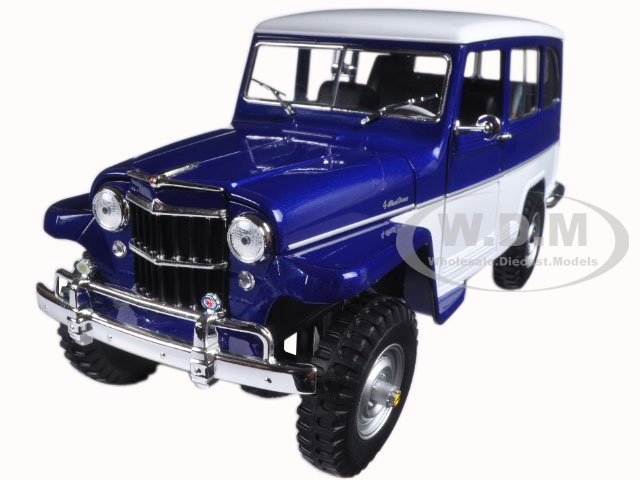 1955 Willys Jeep Station Wagon Dark Blue and White 1/18 Diecast Model Car by Road Signature