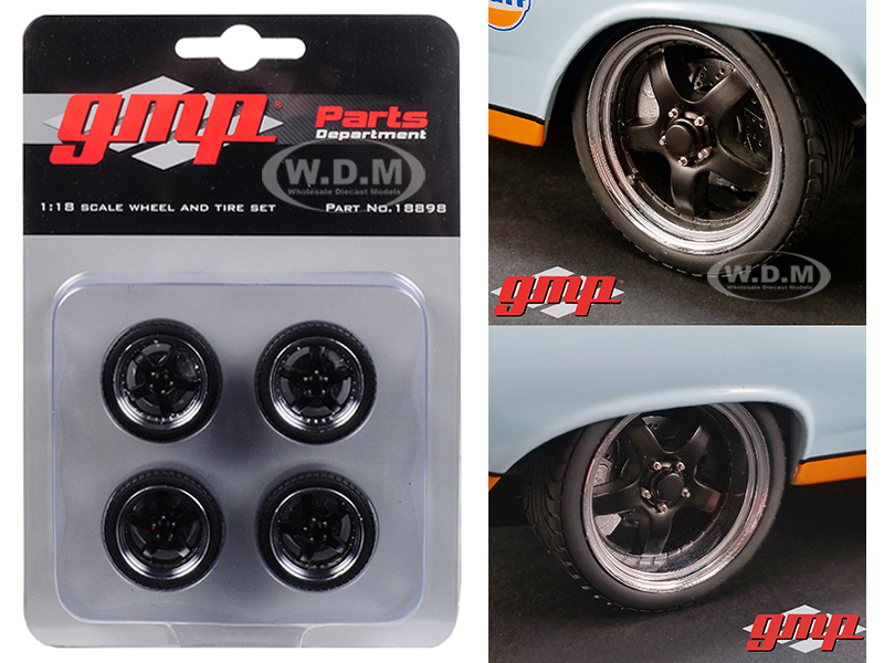 Image of 5-Spoke Wheel and Tire Pack of 4 from 1966 Ford Fairlane Street Fighter "Gulf Oil" 1/18 by GMP