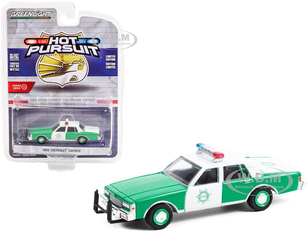 1989 Chevrolet Caprice Green and White "San Diego County Volunteer Sheriff" (California) "Hot Pursuit" Series 40 1/64 Diecast Model Car by Greenlight