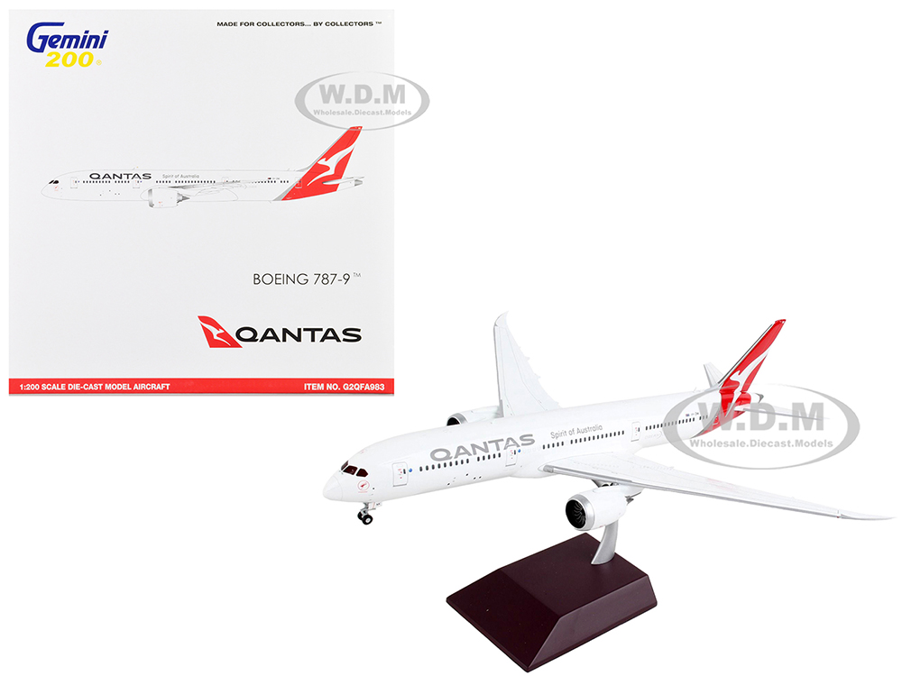 Boeing 787-9 Commercial Aircraft Qantas Airways - Spirit of Australia White with Red Tail Gemini 200 Series 1/200 Diecast Model Airplane by GeminiJets