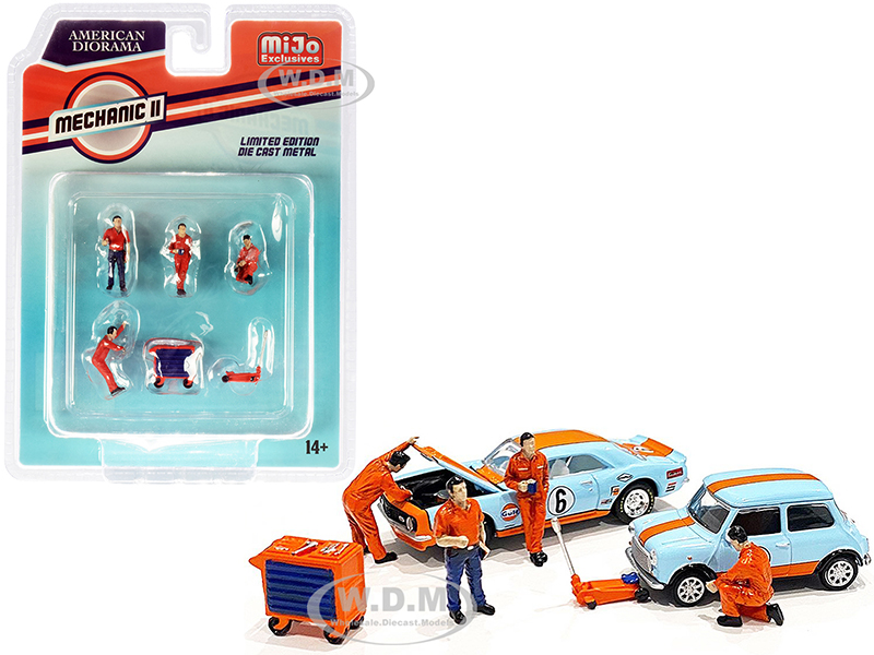 Image of "Mechanic ll" Diecast Set of 6 pieces (4 Figurines and 2 Accessories) for 1/64 Scale Models by American Diorama