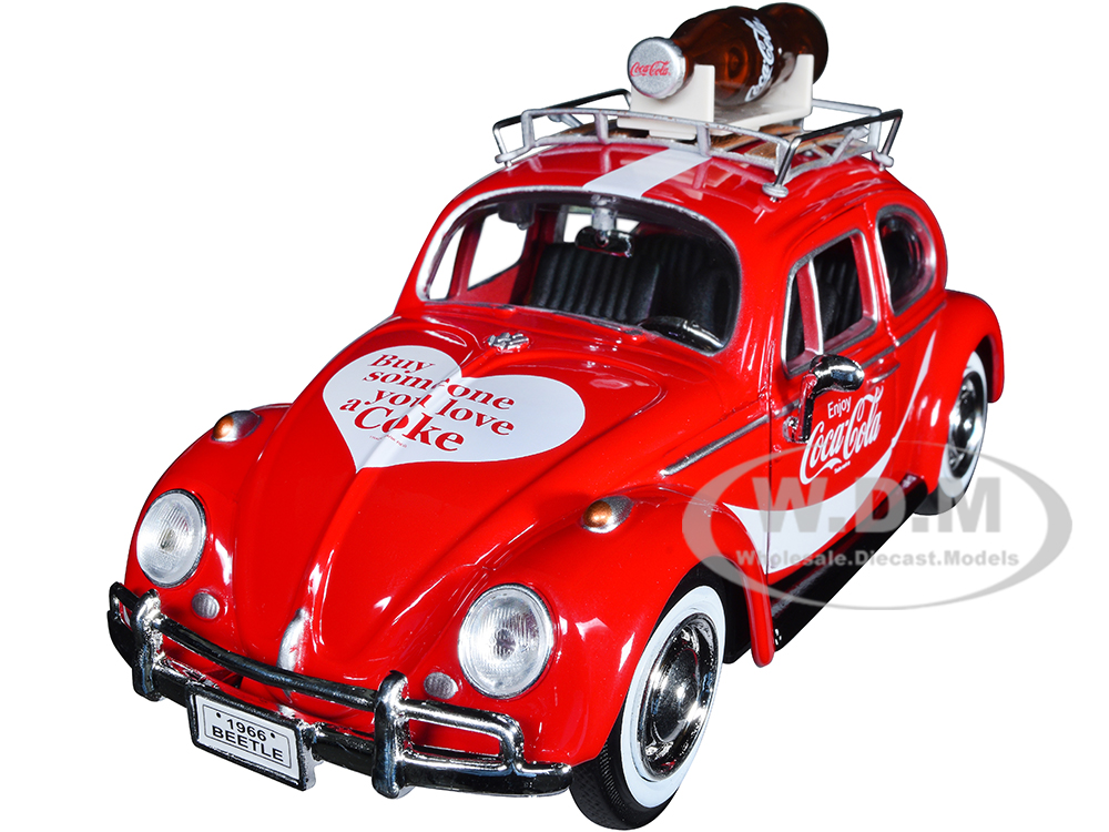 1966 Volkswagen Beetle Red Enjoy Coca-Cola With Roof Rack And Accessories 1/24 Diecast Model Car By Motor City Classics