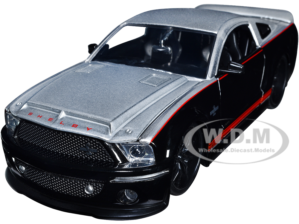 2008 Ford Shelby Mustang GT-500KR Silver and Black with Red Stripes "Bigtime Muscle" Series 1/24 Diecast Model Car by Jada