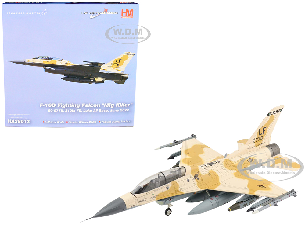 General Dynamics F-16D Fighting Falcon "Mig Killer" Fighter Aircraft "310th FS Luke AF Base" (June 2022) "Air Power Series" 1/72 Diecast Model by Hob