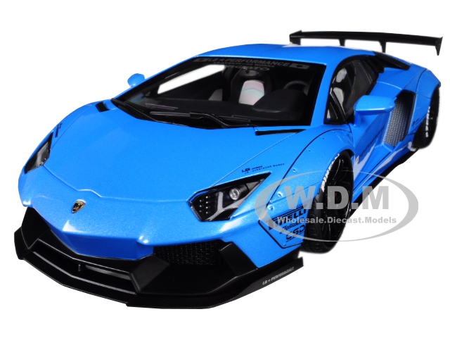 Lamborghini Aventador Lb-works Metallic Sky Blue With Black Wheels 1/18 Model Car By Autoart