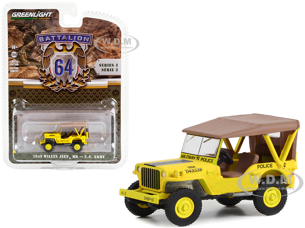 1949 Willys Jeep MB "545th Military Police Company Camp Drake Japan Training Camp" Yellow "Battalion 64" Series 3 1/64 Diecast Model Car by Greenligh