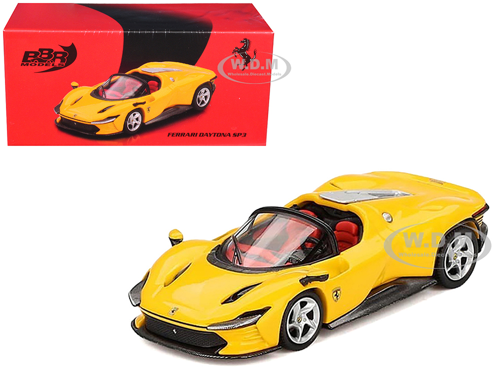 Ferrari Daytona SP3 Giallo Modena Yellow with Red Interior 1/64 Diecast Model Car by BBR
