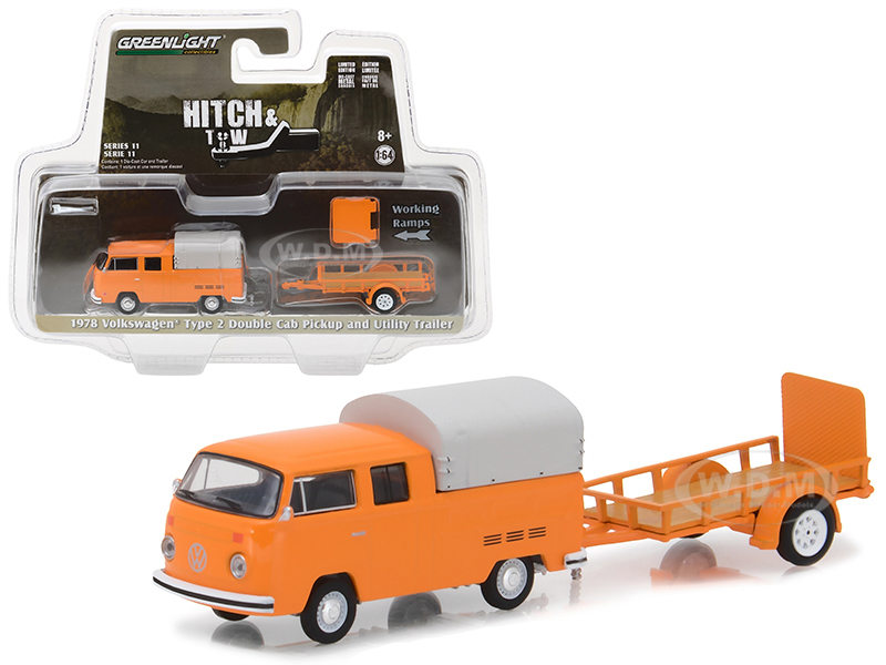 1978 Volkswagen Type 2 Double Cab Pickup Truck Orange with Utility Trailer 