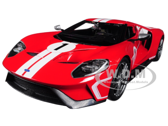 2018 Ford GT 1 Red with White Stripes Heritage Special Edition 1/18 Diecast Model Car by Maisto