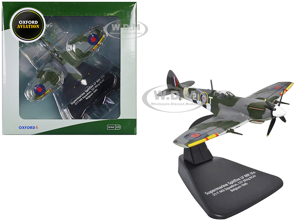 Supermarine Spitfire Mk IXE Fighter Aircraft 21-T 443 Squadron 127 Wing Belgium (1945) Royal Canadian Air Force Oxford Aviation Series 1/72 Diecast Model Airplane by Oxford Diecast