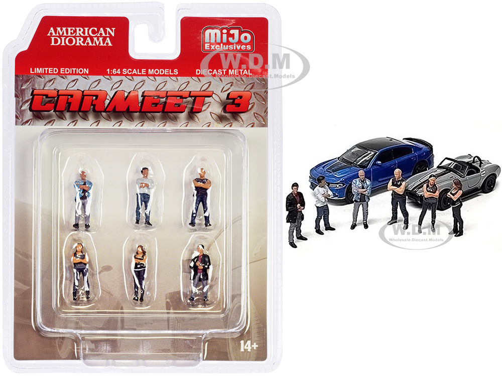 "Car Meet 3" 6 piece Diecast Figurine Set for 1/64 Scale Models by American Diorama