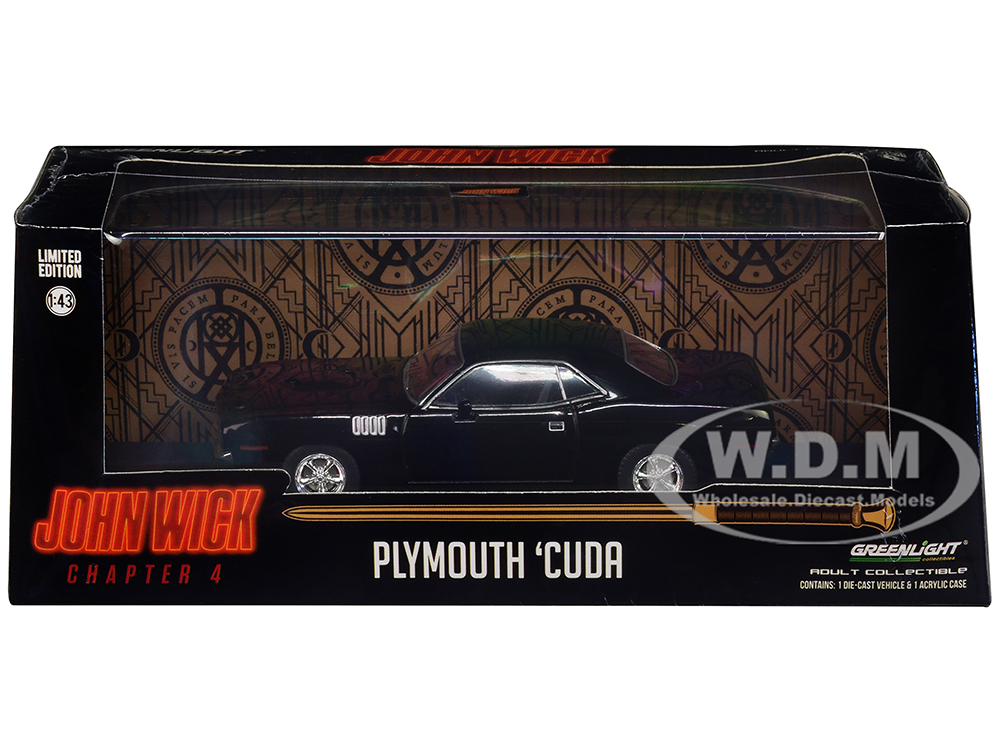 1971 Plymouth Barracuda Black John Wick: Chapter 4 (2023) Movie Hollywood Series 1/43 Diecast Model Car by Greenlight