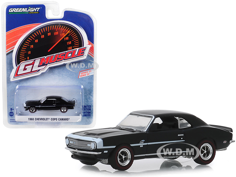 1968 Chevrolet Copo Camaro Tuxedo Black With White Stripes "greenlight Muscle" Series 22 1/64 Diecast Model Car By Greenlight