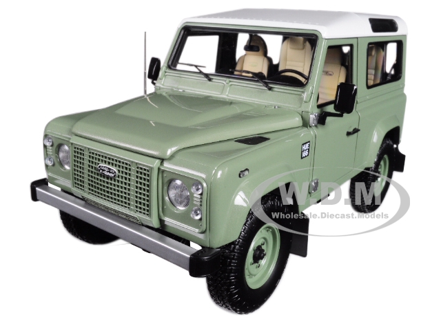 2015 Land Rover Defender 90 Grasmere Green with White Top Heritage Edition 1/18 Diecast Model Car by Almost Real