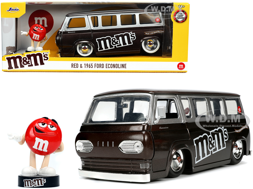 1965 Ford Econoline Bus Brown Metallic and Silver with Red M&amp;Ms Diecast Figurine "Hollywood Rides" Series 1/24 Diecast Model Car by Jada