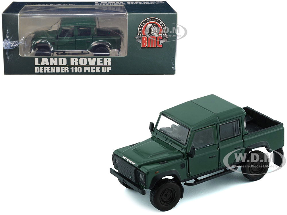 Land Rover Defender 110 Pickup Truck Green with Extra Wheels 1/64 Diecast Model Car by BM Creations