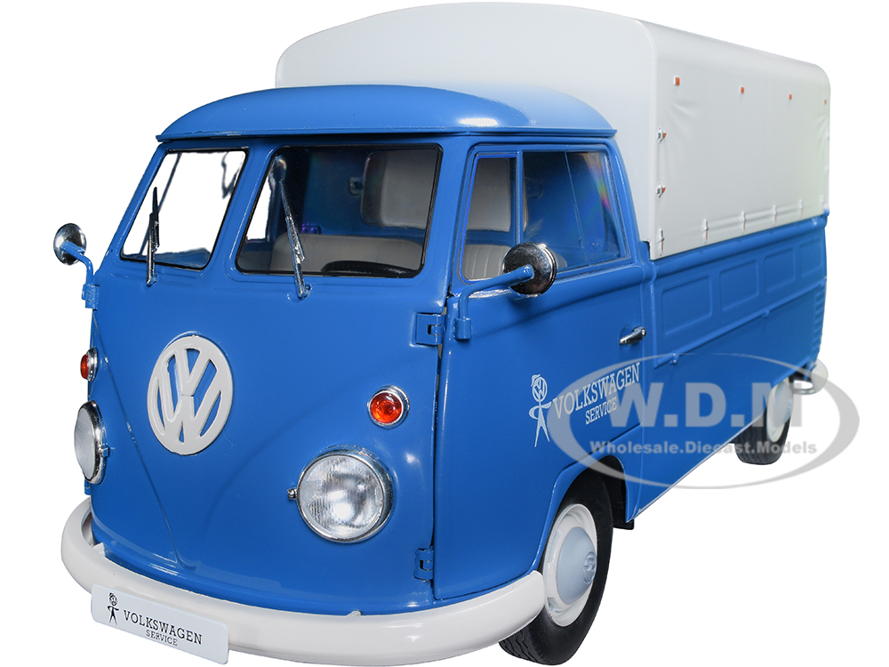 Volkswagen T1 Pickup Truck Blue with Canopy "Volkswagen Service" 1/18 Diecast Model Car by Solido