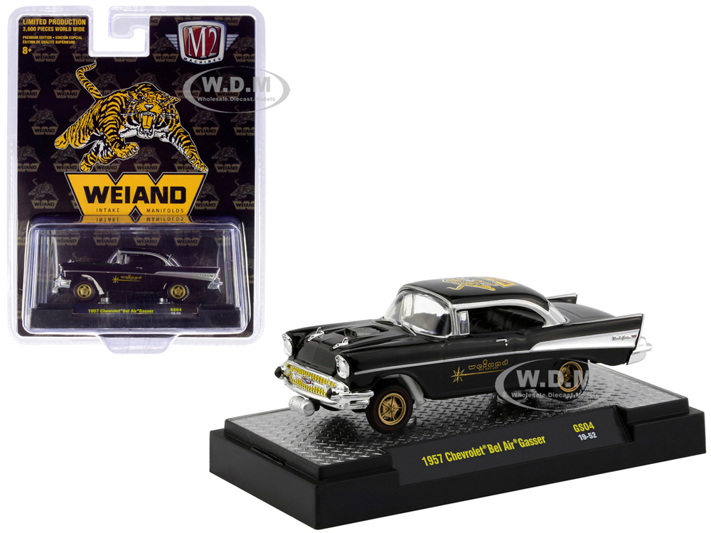 Image of 1957 Chevrolet Bel Air Gasser Black "Weiand" "Hobby Exclusive" Limited Edition to 3600 pieces Worldwide 1/64 Diecast Model Car by M2 Machines