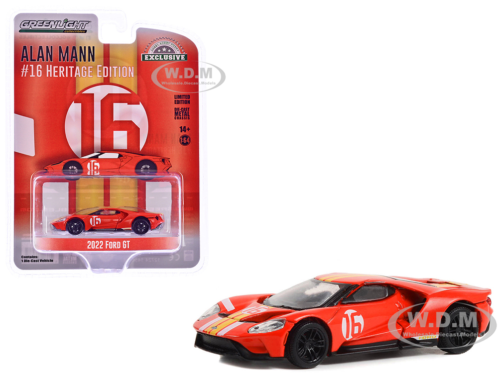 2022 Ford GT Heritage Edition 16 Alan Mann "1966 Ford AM GT-1 Prototype Tribute" Red with Stripes "Hobby Exclusive" Series 1/64 Diecast Model Car by
