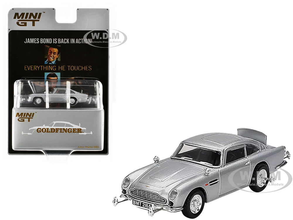 Aston Martin DB5 RHD (Right Hand Drive) Birch Silver Metallic 007 James Bond "Goldfinger" (1964) Movie Limited Edition 1/64 Diecast Model Car by Mini