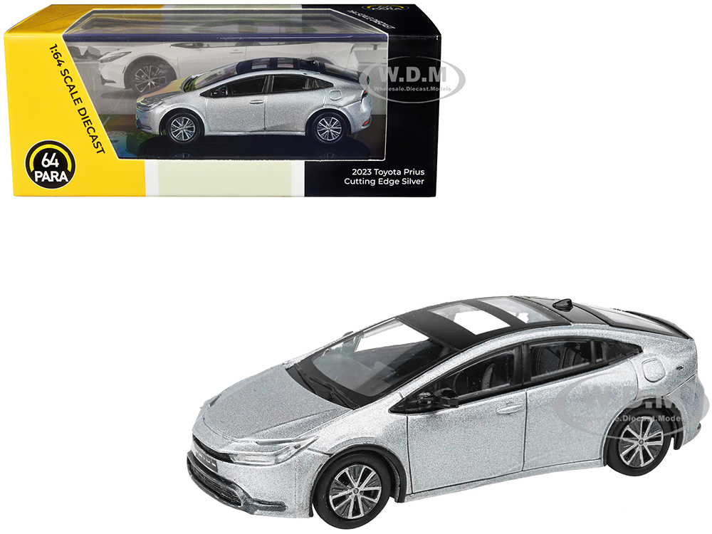 2023 Toyota Prius Cutting Edge Silver Metallic with Black Top and Sun Roof 1/64 Diecast Model Car by Paragon Models
